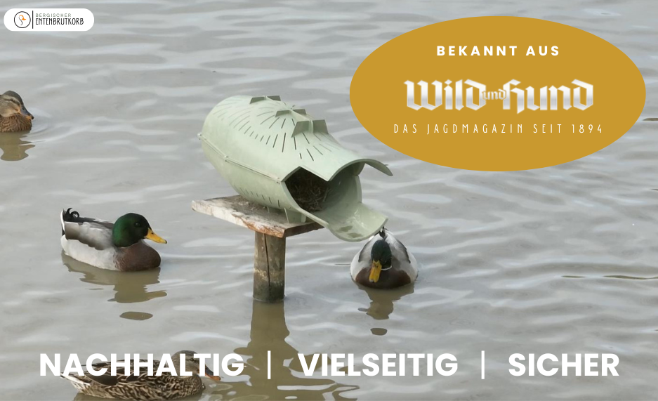Entennest| Nisthilfe - Bergischer Entenbrutkorb Entenbrutkorb auf einem Holzpfahl in einem Teich mit Enten - Bekannt aus "Wild und Hund" - Nachhaltig, Vielseitig, Sicher